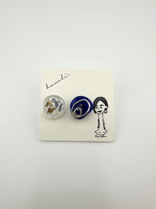 【hauoli(ハウオリ)】ピアス　ネイビー×シルバー