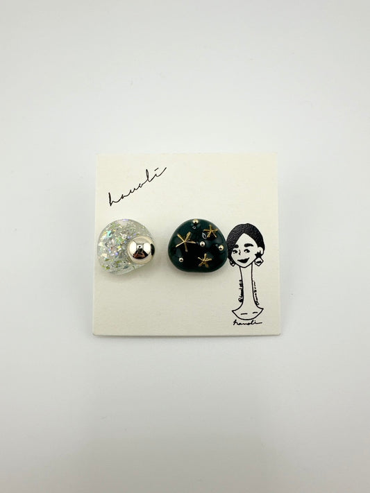 【hauoli(ハウオリ)】ピアス　フカミドリ×シルバーラメ