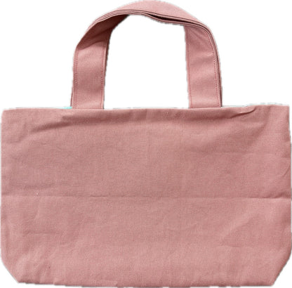 【Hermit Project】カラフル刺繍バッグ　サーモンピンク×スカイブルー　小