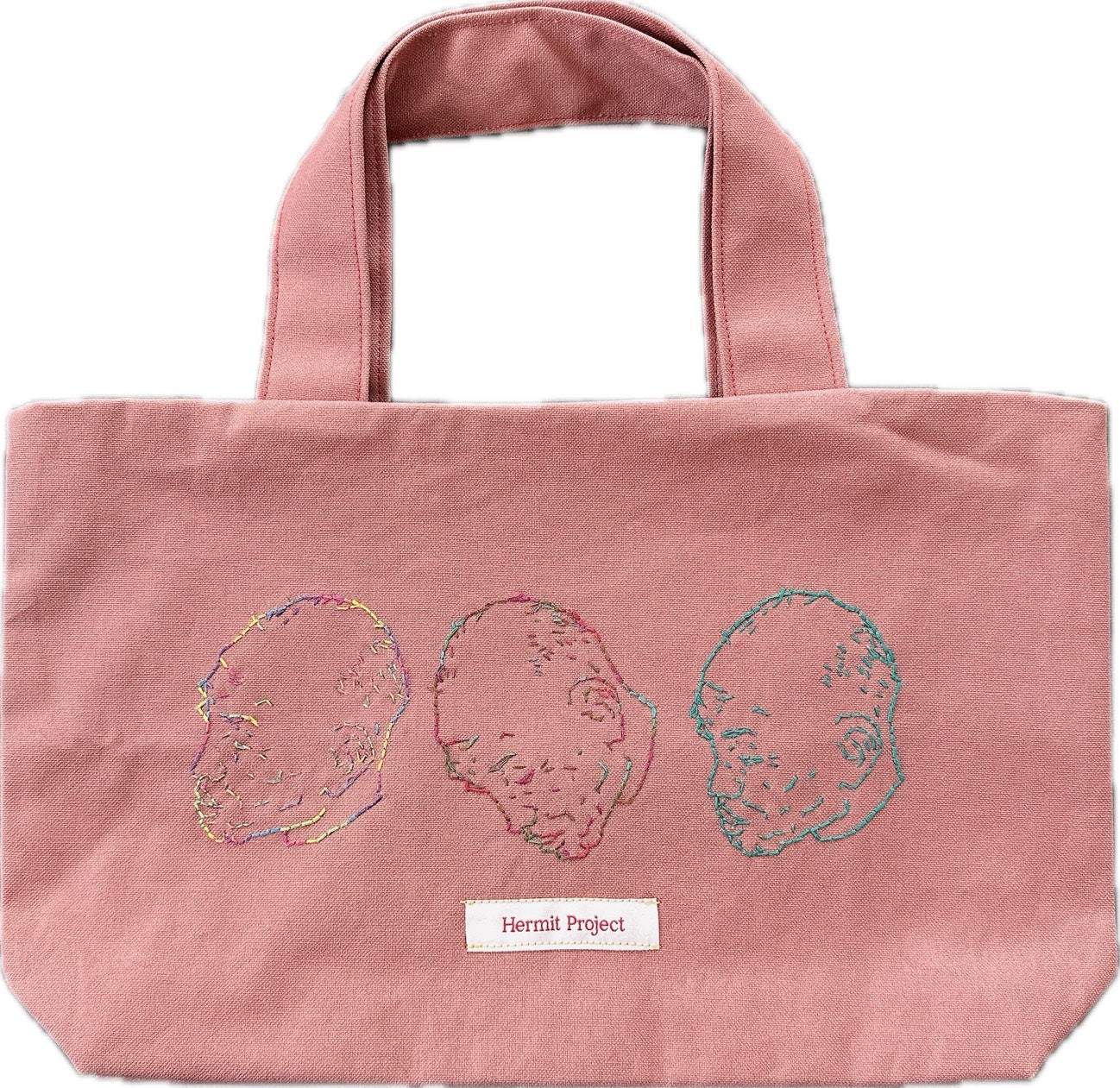 【Hermit Project】カラフル刺繍バッグ　サーモンピンク×スカイブルー　小