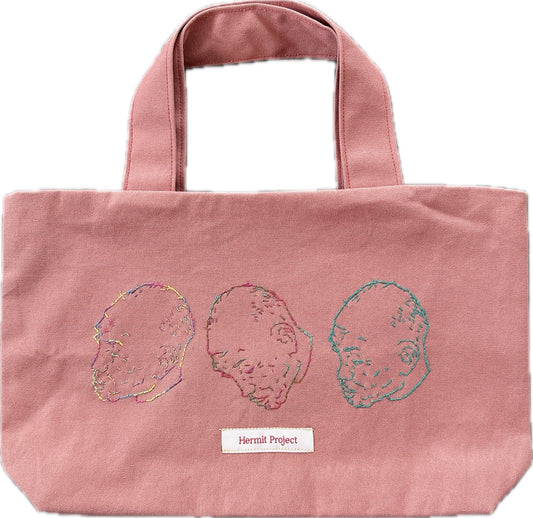 【Hermit Project】カラフル刺繍バッグ　サーモンピンク×スカイブルー　小