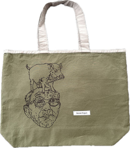 【Hermit Project】刺繡トートバッグ横型　カーキ