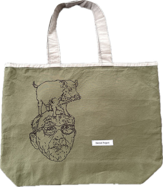 【Hermit Project】刺繡トートバッグ横型　カーキ