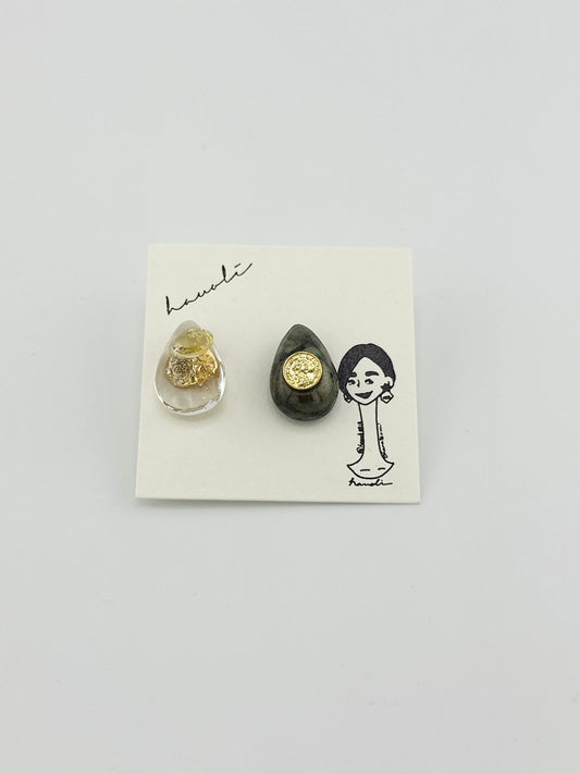 【hauoli(ハウオリ)】ピアス　雫×グリーン×コイン
